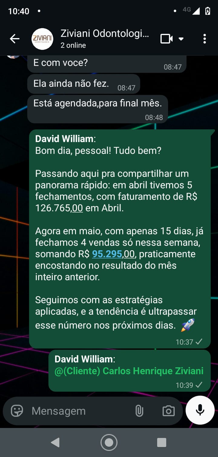 Registro de WhatsApp da Clínica Velloso